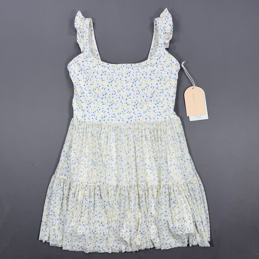 Blogilates Women M White Floral Recycled Poly Ballerina Ruffle Active Mini Dress